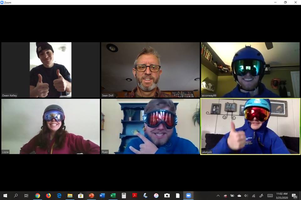 Screenshot from a Zoom meeting with five students and professor