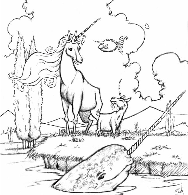 Illustration of unicorns by NVU Professor Barclay Tucker