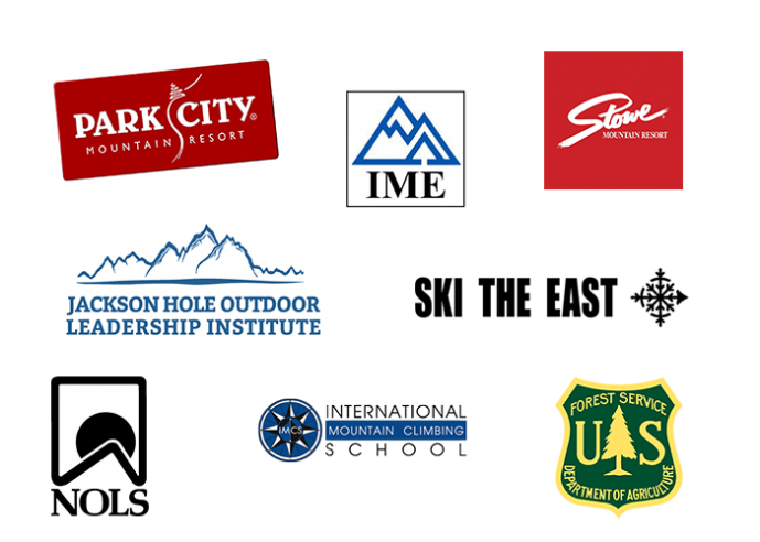 Collage of logos associated with mountain activities.