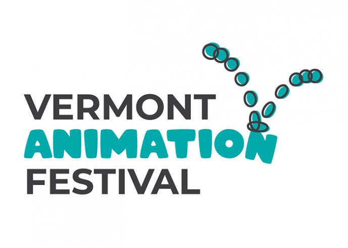Wordmark for Vermont Animation Festival, logo depicting a bouncing ball.