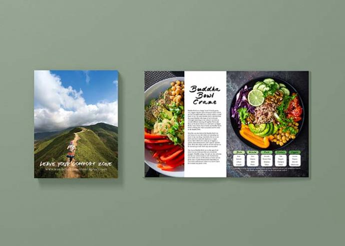 A magazine layout, showing pictures of food.