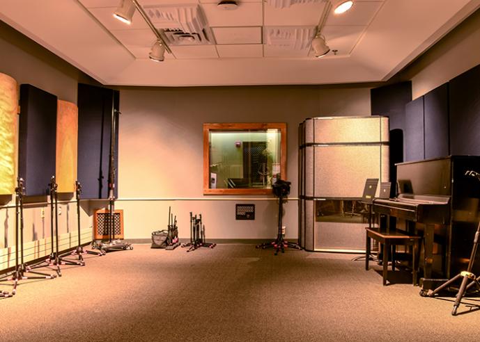 Recording equipment in a recording studio.